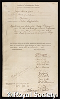 Davis, Joseph Barnard: certificate of election to the Royal Society