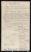Harcourt, Augustus George Vernon: certificate of election to the Royal Society