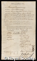 Ommanney, Sir Erasmus: certificate of election to the Royal Society