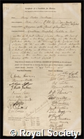Tristram, Henry Baker: certificate of election to the Royal Society