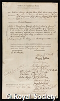 Vaux, William Sandys Wright: certificate of election to the Royal Society