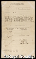 Chambers, Charles: certificate of election to the Royal Society