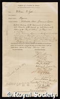 Gull, Sir William Withey: certificate of election to the Royal Society