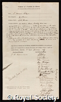 Lockyer, Sir Joseph Norman: certificate of election to the Royal Society