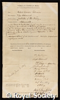 Robinson, Sir Robert Spencer: certificate of election to the Royal Society