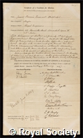 Tennant, James Francis: certificate of election to the Royal Society