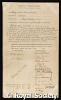 Thuillier, Sir Henry Edward Landor: certificate of election to the Royal Society