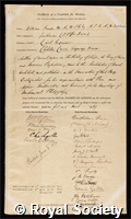 Froude, William: certificate of election to the Royal Society