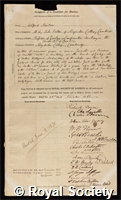 Newton, Alfred: certificate of election to the Royal Society