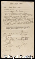 Parsons, Robert Mann: certificate of election to the Royal Society