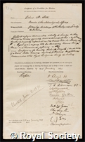 Scott, Robert Henry: certificate of election to the Royal Society