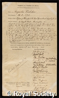Voelcker, John Christopher Augustus: certificate of election to the Royal Society