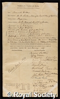 Wilks, Sir Samuel: certificate of election to the Royal Society