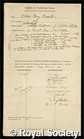 Besant, William Henry: certificate of election to the Royal Society