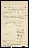 Carruthers, William: certificate of election to the Royal Society