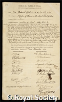 Guthrie, Frederick: certificate of election to the Royal Society