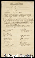 Herschel, John: certificate of election to the Royal Society