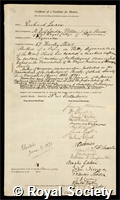 Quain, Sir Richard: certificate of election to the Royal Society