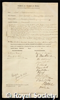 Schorlemmer, Carl: certificate of election to the Royal Society