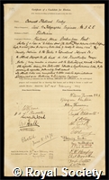 Varley, Cromwell Fleetwood: certificate of election to the Royal Society