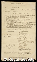 Wood, John: certificate of election to the Royal Society