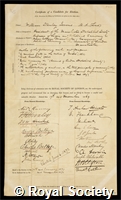 Jevons, William Stanley: certificate of election to the Royal Society