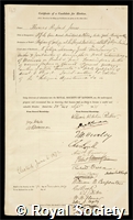Jones, Thomas Rupert: certificate of election to the Royal Society