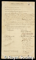 Montgomerie, Thomas George: certificate of election to the Royal Society