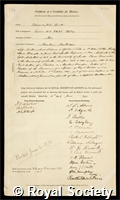 Routh, Edward John: certificate of election to the Royal Society