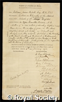 Russell, William James: certificate of election to the Royal Society