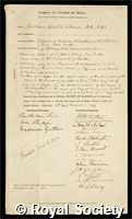 Adams, William Grylls: certificate of election to the Royal Society