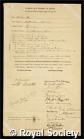 Fox, Wilson: certificate of election to the Royal Society