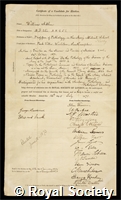 Aitken, Sir William: certificate of election to the Royal Society