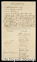 Bramwell, Sir Frederick Joseph: certificate of election to the Royal Society