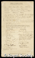 Ellery, Robert Lewis John: certificate of election to the Royal Society