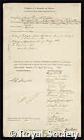 Paget, Sir George Edward: certificate of election to the Royal Society