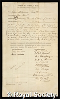 Strutt, John William, 3rd Baron Rayleigh: certificate of election to the Royal Society