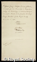 Erman, Georg Adolf: certificate of election to the Royal Society