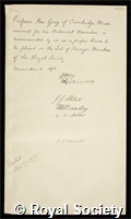 Gray, Asa: certificate of election to the Royal Society