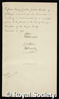 Henle, Franz Gustav Jakob: certificate of election to the Royal Society