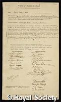 Bell, Sir Isaac Lowthian: certificate of election to the Royal Society