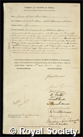 Brunton, Sir Thomas Lauder: certificate of election to the Royal Society