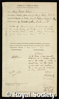 Maine, Sir Henry James Sumner: certificate of election to the Royal Society