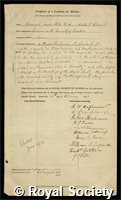 Mills, Edmund James: certificate of election to the Royal Society