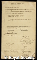 Perry, Stephen Joseph: certificate of election to the Royal Society