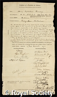 Rumsey, Henry Wyldbore: certificate of election to the Royal Society