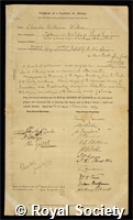 Wilson, Sir Charles William: certificate of election to the Royal Society