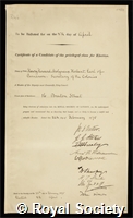 Herbert, Henry Howard Molyneux, 4th Earl of Carnarvon: certificate of election to the Royal Society
