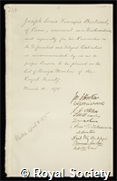 Bertrand, Joseph Louis Francois: certificate of election to the Royal Society