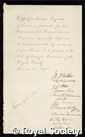 Fizeau, Armand Hippolyte Louis: certificate of election to the Royal Society